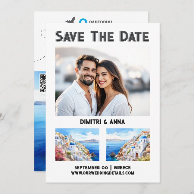 Santorini coast destination wedding save the date (Front/Back)