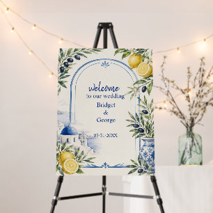 Santorini Coastal Blue Tile Watercolor Wedding Foam Board