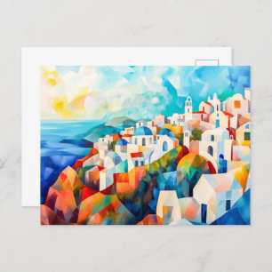 Santorini Coastline in Artistic Impression Holiday Postcard