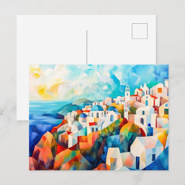 Santorini Coastline in Artistic Impression Holiday Postcard (Front/Back)