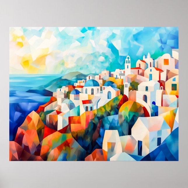 Santorini Coastline in Artistic Impression Poster (Front)