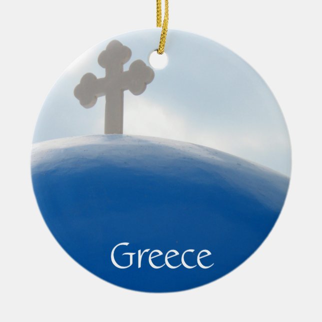 Santorini Cross in the Afternoon Sun Ceramic Ornament (Front)