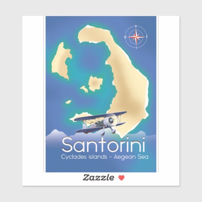 Santorini Cyclades islands Aegean Sea map Sticker (Sheet)