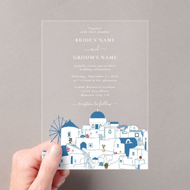 Santorini Destination Greek Island Wedding  Acrylic Invitations (Insitu (Handheld))