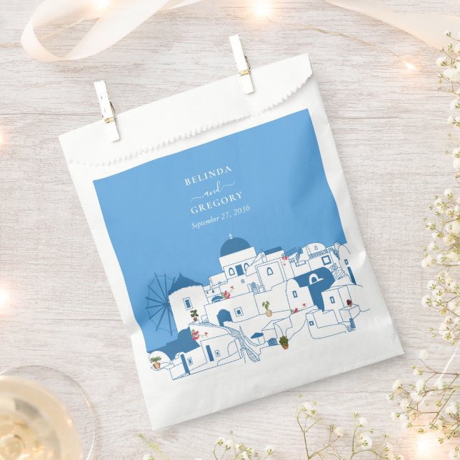 Santorini Destination Greek Island Wedding  Favor Bag (Clipped)
