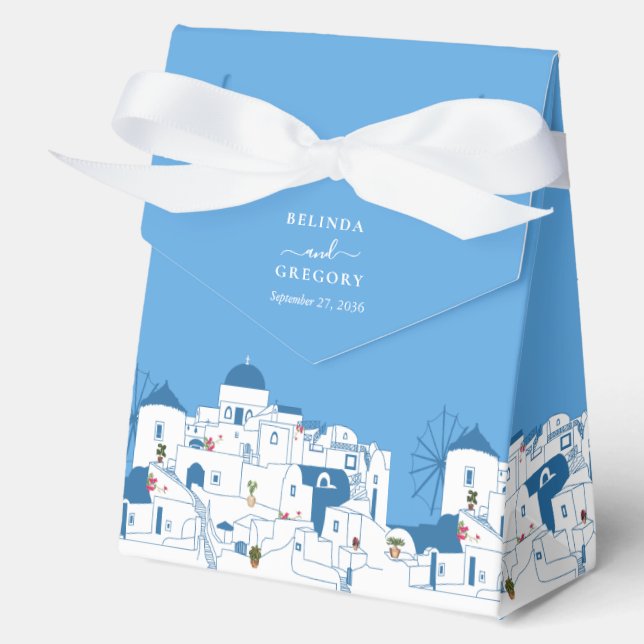 Santorini Destination Greek Island Wedding  Favor Boxes (Front)