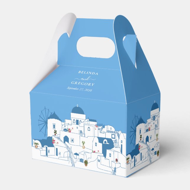 Santorini Destination Greek Island Wedding  Favor Boxes (Front Side)