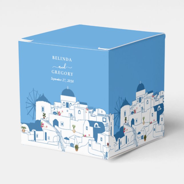 Santorini Destination Greek Island Wedding  Favor Boxes (Front Side)