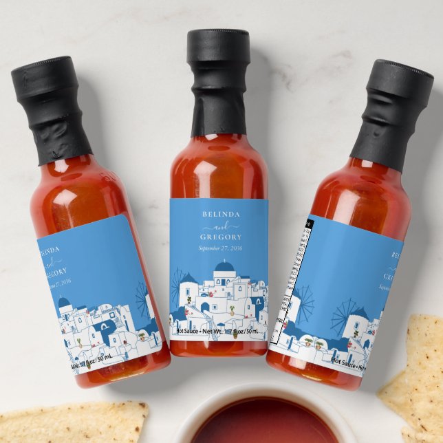 Santorini Destination Greek Island Wedding  Hot Sauces (Laydown)