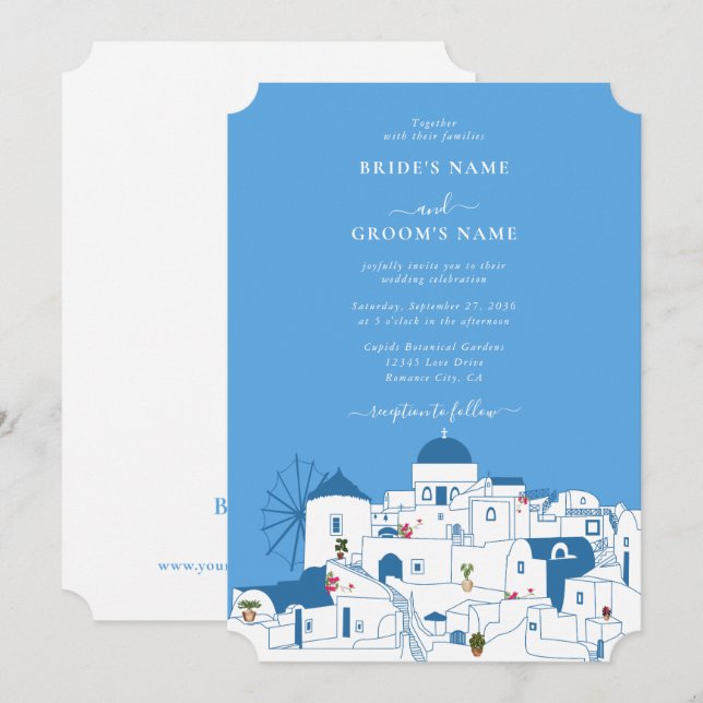 Santorini Destination Greek Island Wedding  Invitation (Front/Back)