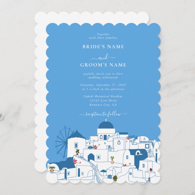 Santorini Destination Greek Island Wedding  Invitation (Front/Back)