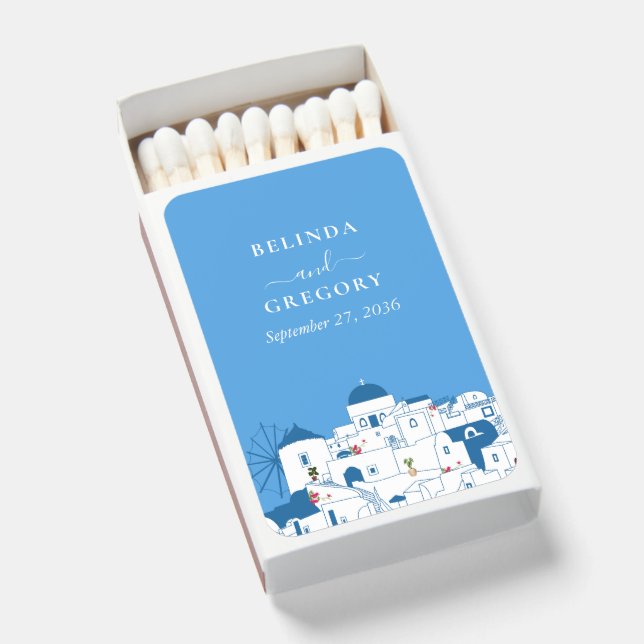 Santorini Destination Greek Island Wedding  Matchboxes (Front Open)