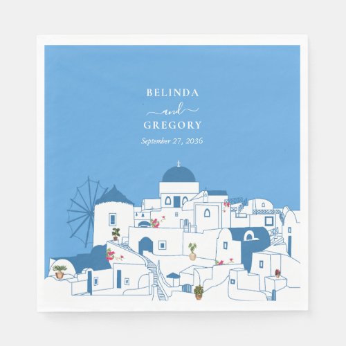 Santorini Destination Greek Island Wedding  Napkins