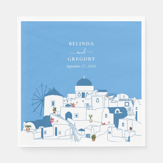 Santorini Destination Greek Island Wedding  Napkins (Front)