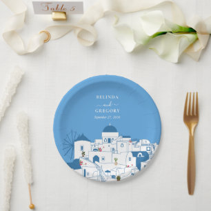 Santorini Destination Greek Island Wedding Paper Plates
