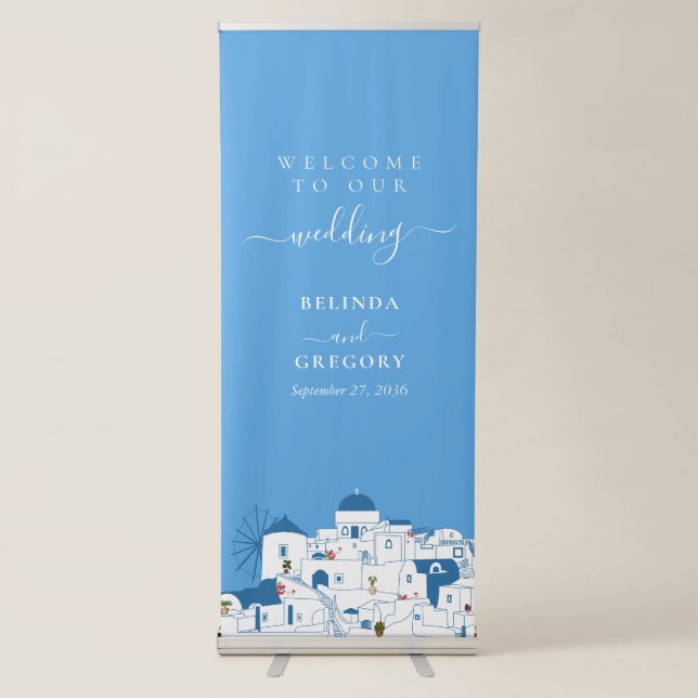 Santorini Destination Greek Island Wedding  Retractable Banner (Front)