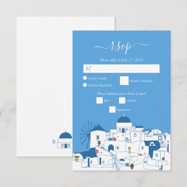 Santorini Destination Greek Island Wedding  RSVP Card (Front/Back)