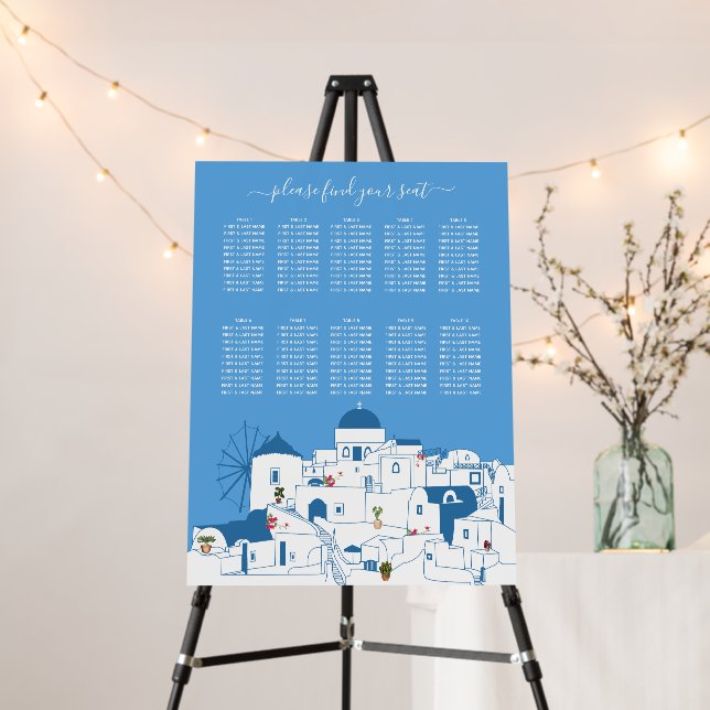 Santorini Destination Wedding Seating Chart Foam Board (In Situ (Stand))
