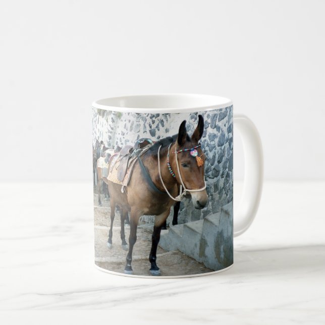 Santorini Donkeys on the Steps in Fira Coffee Mug (Front Right)