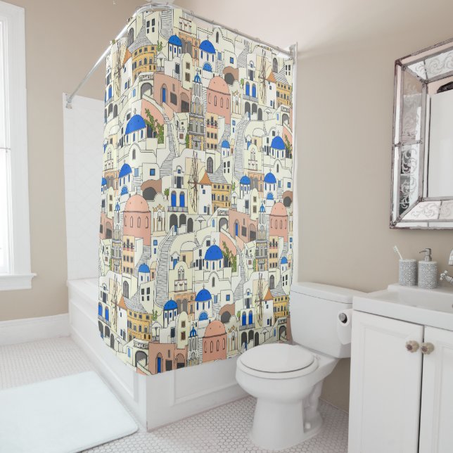 Santorini dreams shower curtain (In Situ)
