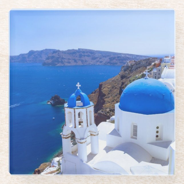 Santorini Glass Coaster (Front)