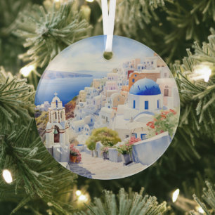 Santorini glass ornament