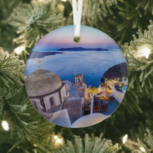 Santorini glass ornament