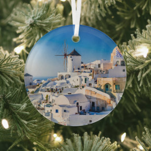 Santorini glass ornament