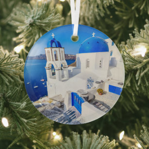 Santorini glass ornament