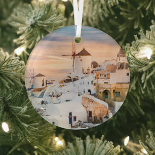 Santorini glass ornament