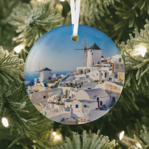 Santorini glass ornament