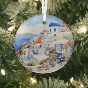 Santorini glass ornament