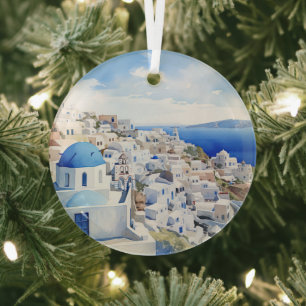 Santorini glass ornament