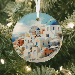 Santorini glass ornament