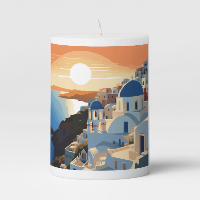 SANTORINI GREECE #1 PILLAR CANDLE (Front)