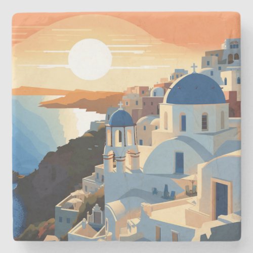 SANTORINI GREECE 1 STONE COASTER