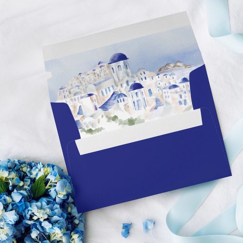 Santorini Greece Architecture Watercolor Wedding Envelope