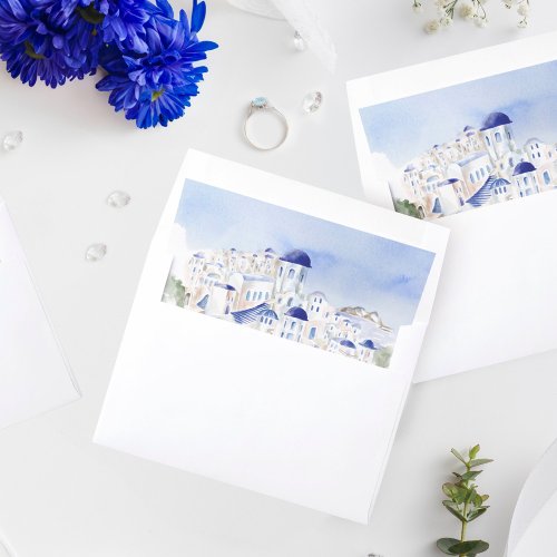 Santorini Greece Architecture Watercolor Wedding Envelope Liner