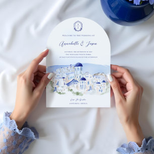 Santorini Greece Architecture Watercolor Wedding Invitation