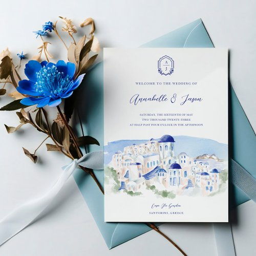 Santorini Greece Architecture Watercolor Wedding Invitation