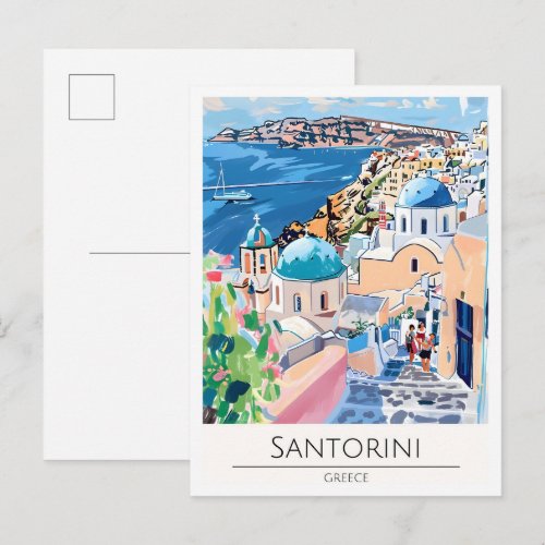 Santorini Greece Art Illustration Travel Postcard