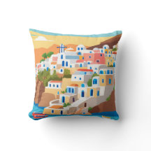  Santorini, Greece Art Print Throw Pillow