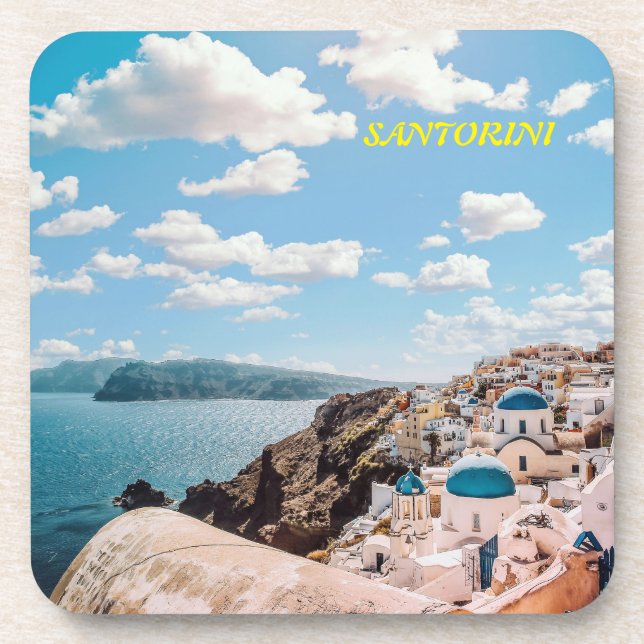 Santorini, Greece Beach House Beverage Coaster (Front)
