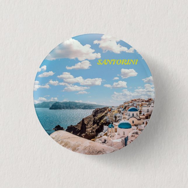Santorini, Greece Beach House Button (Front)