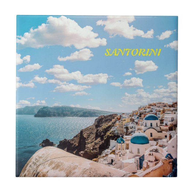Santorini, Greece Beach House Ceramic Tile (Front)