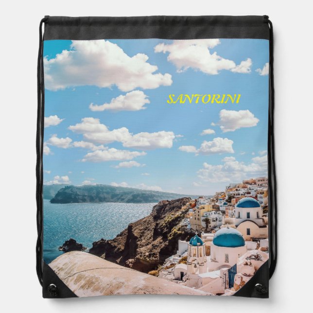 Santorini, Greece Beach House Drawstring Bag (Front)