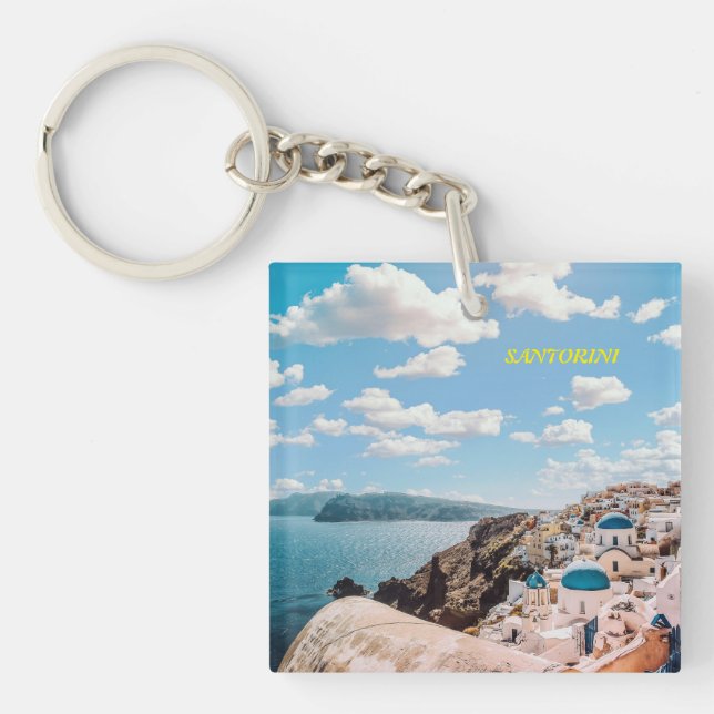 Santorini, Greece Beach House Keychain (Front)