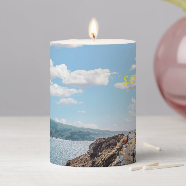 Santorini, Greece Beach House Pillar Candle (In Situ)