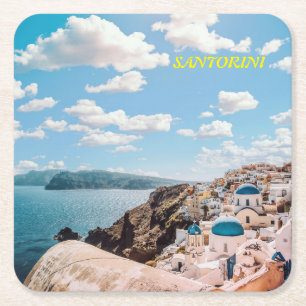 Santorini, Greece Beach House Square Paper Coaster