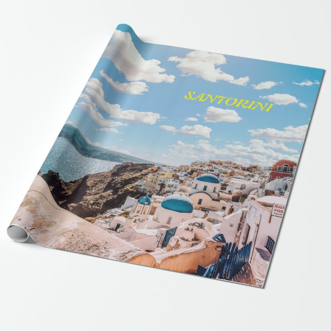 Santorini, Greece Beach House Wrapping Paper (Unrolled)